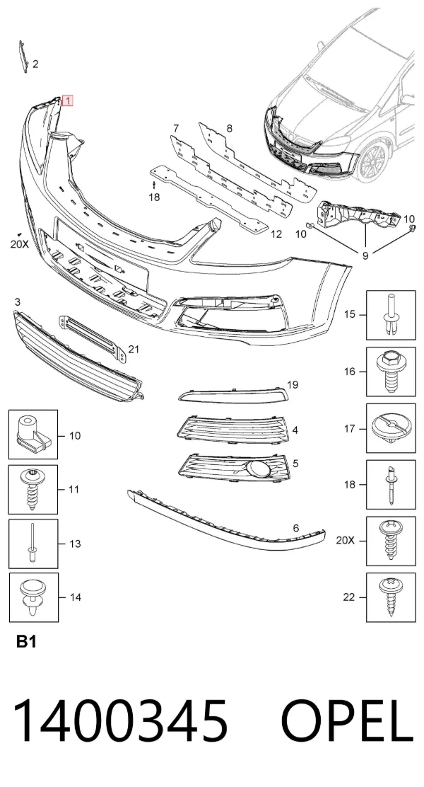 Pára-choque dianteiro 1400345 Opel
