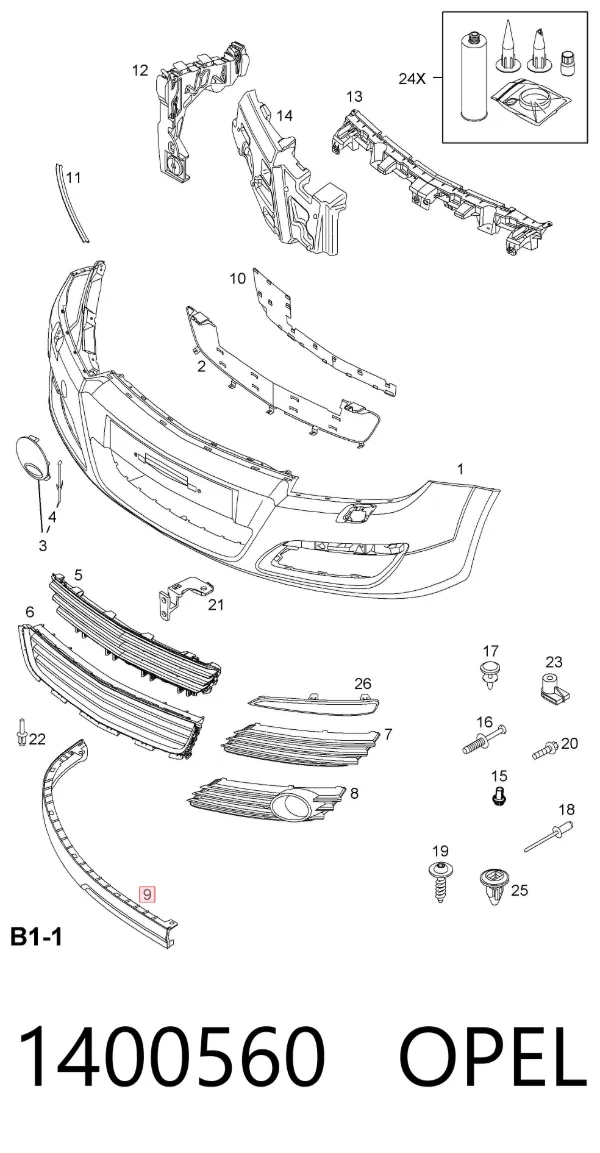 Spoiler direito do pára-choque dianteiro 1400560 Opel