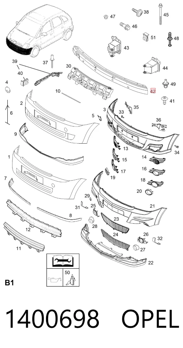 Reforçador do pára-choque dianteiro 1400698 Opel