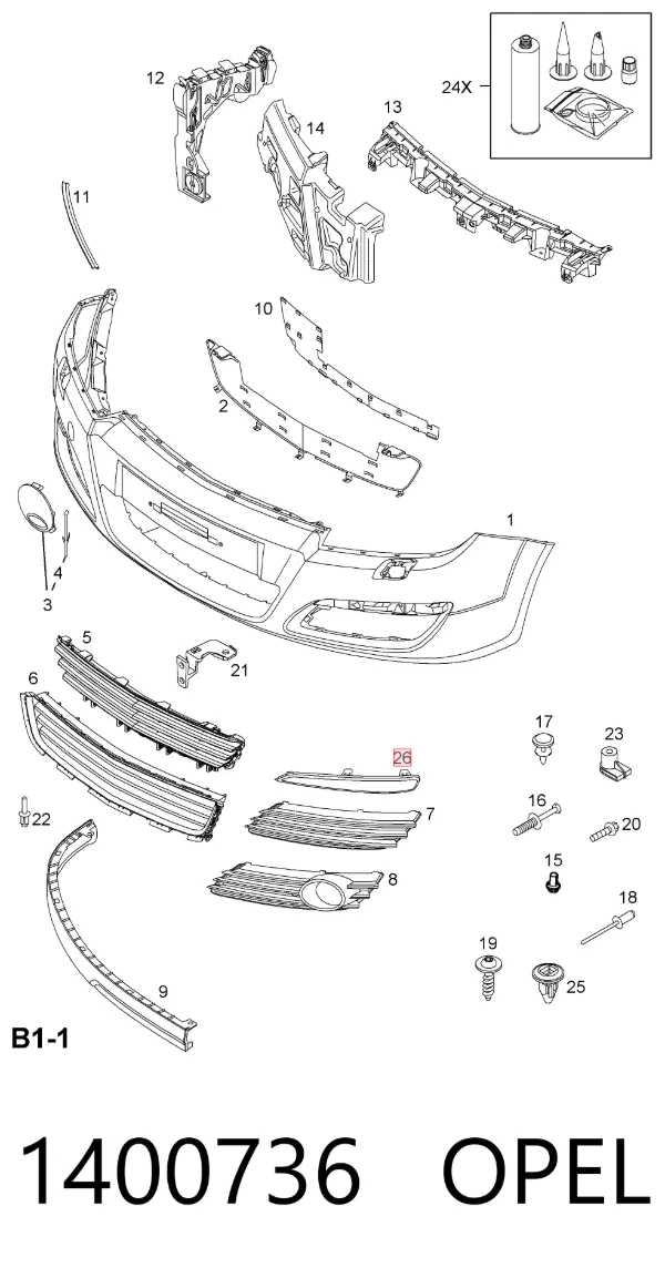Moldura esquerda do pára-choque dianteiro 1400736 Opel
