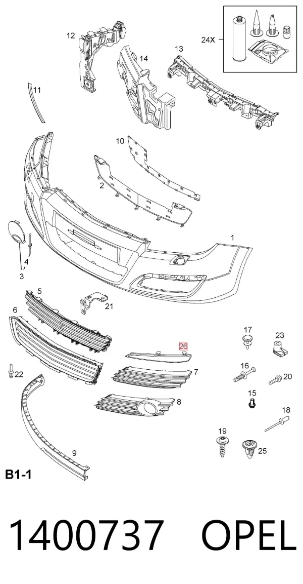 Moldura direita do pára-choque dianteiro 1400737 Opel