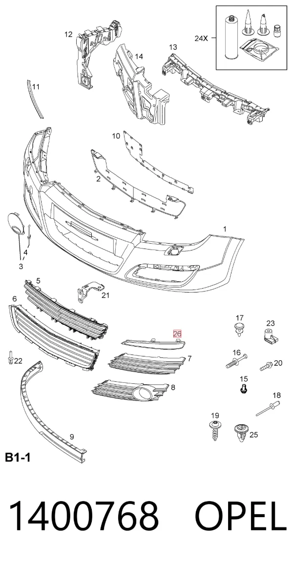 Moldura direita do pára-choque dianteiro 1400768 Opel