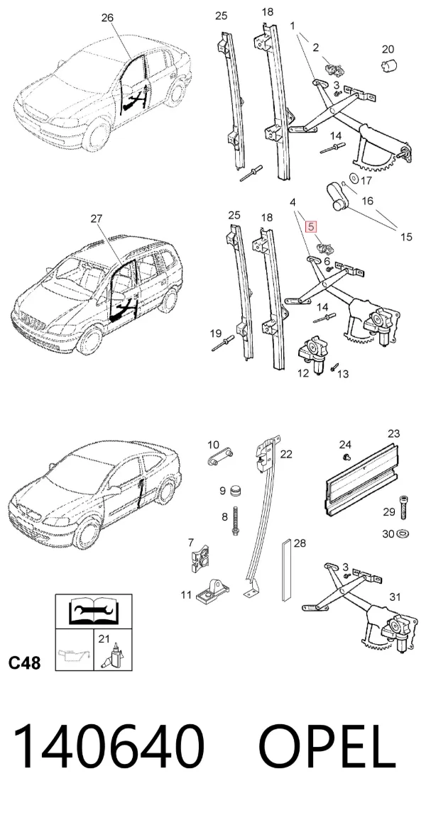 Guia de cremalheira de acionamento de vidro 140640 Opel