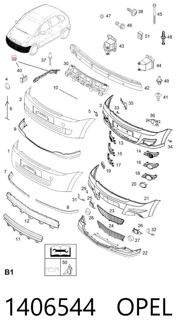 Guia do pára-choque dianteiro direito 1406544 Opel