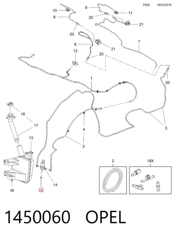 Vedante anular de bomba de fluido para lavador 1450060 Opel