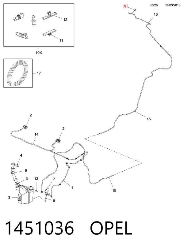 Injetor de fluido para lavador de vidro traseiro 1451036 Opel