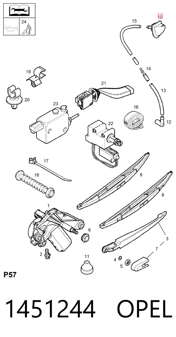 Injetor de fluido para lavador de vidro traseiro 1451244 Opel