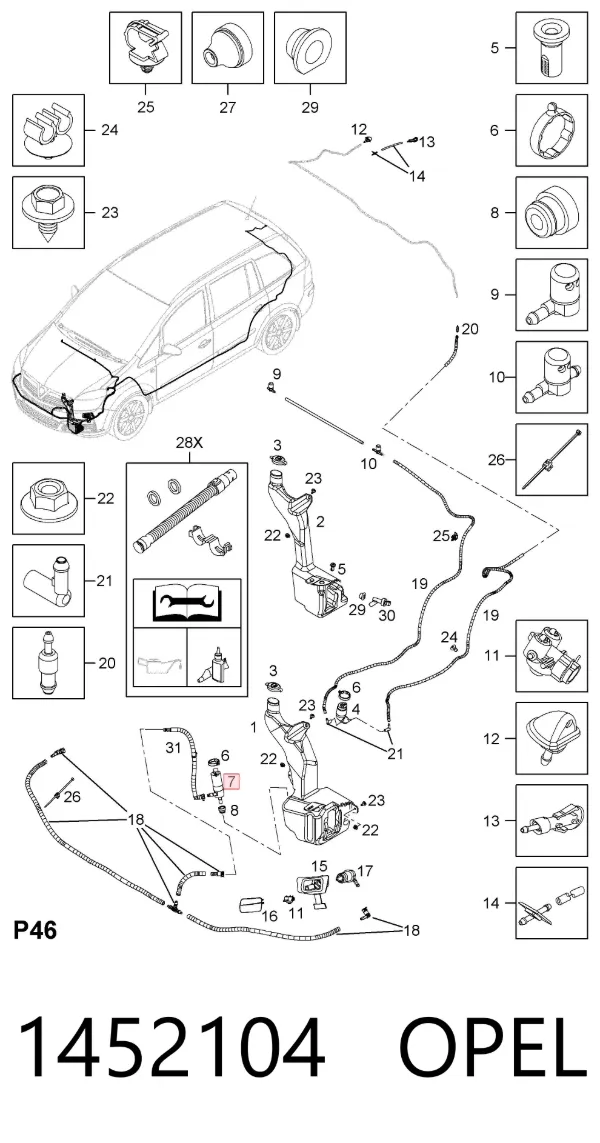 Bomba do motor de fluido para lavador das luzes 1452104 Opel