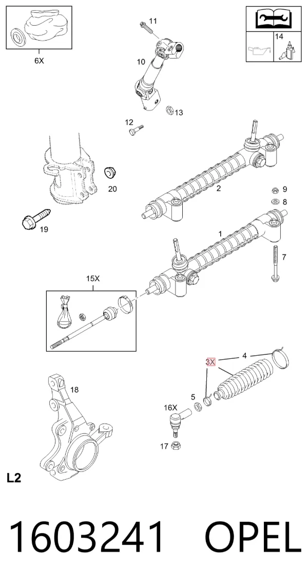 Bota de proteção do mecanismo de direção (de cremalheira) 1603241 Opel