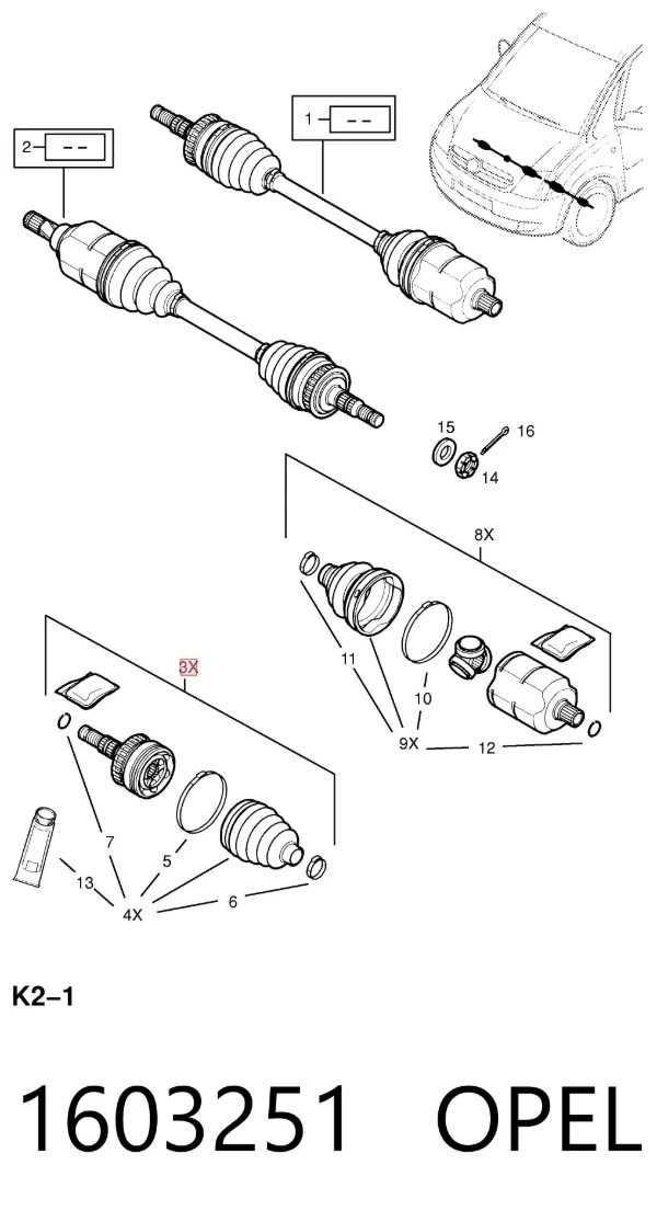 Junta homocinética externa dianteira 1603251 Opel