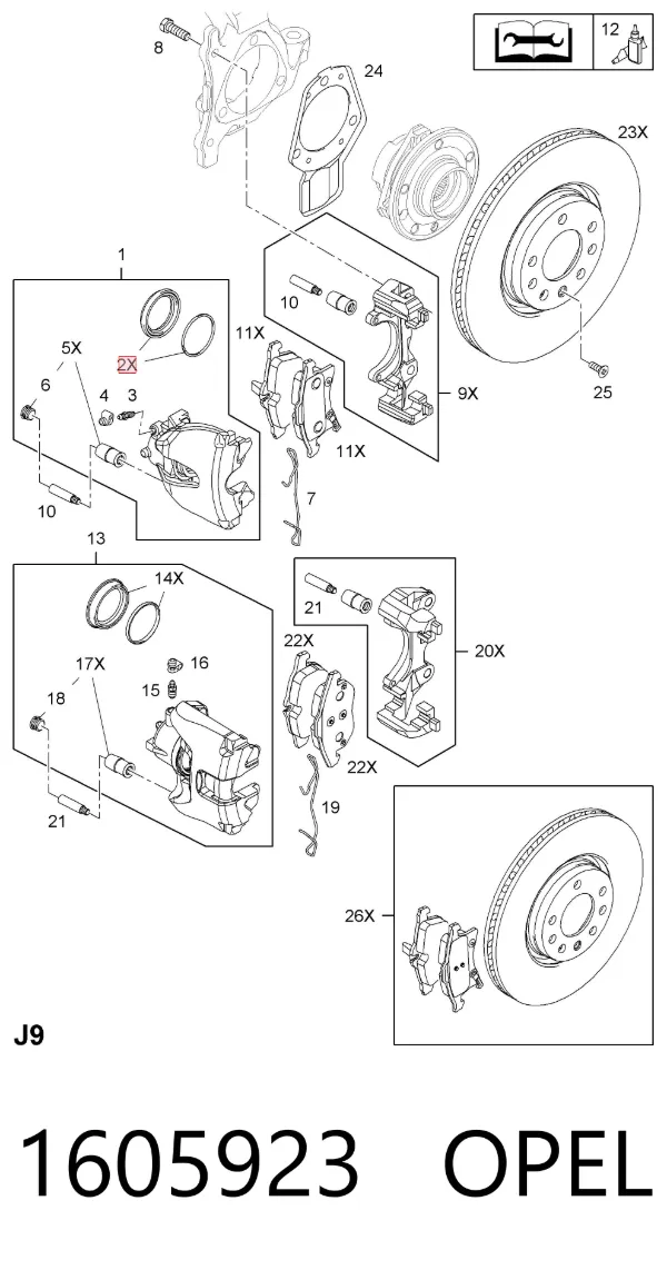 Kit de reparação de suporte do freio dianteiro 1605923 Opel