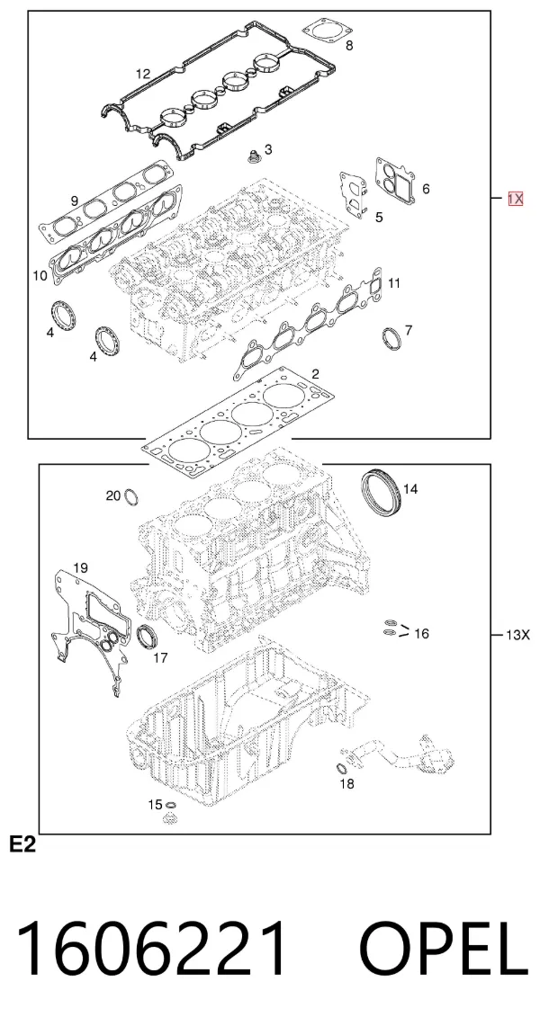 Kit superior de vedantes de motor 1606221 Opel