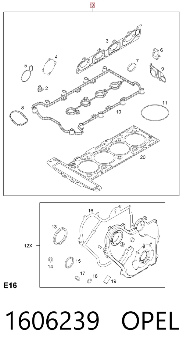 Vedante de cabeça de motor (CBC) 1606239 Opel