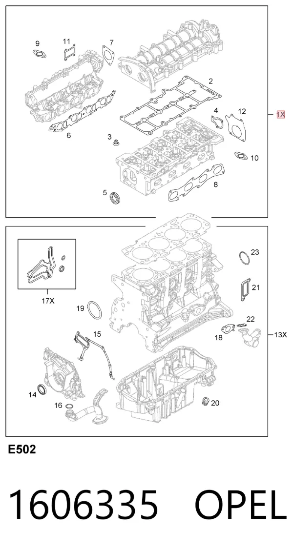 Kit superior de vedantes de motor 1606335 Opel