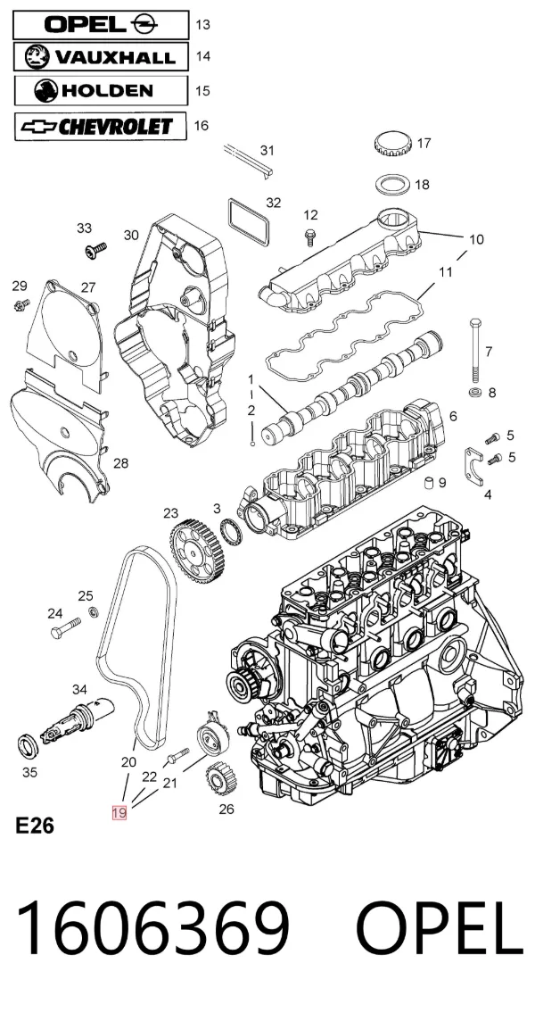 Correia do mecanismo de distribuição de gás, kit 1606369 Opel