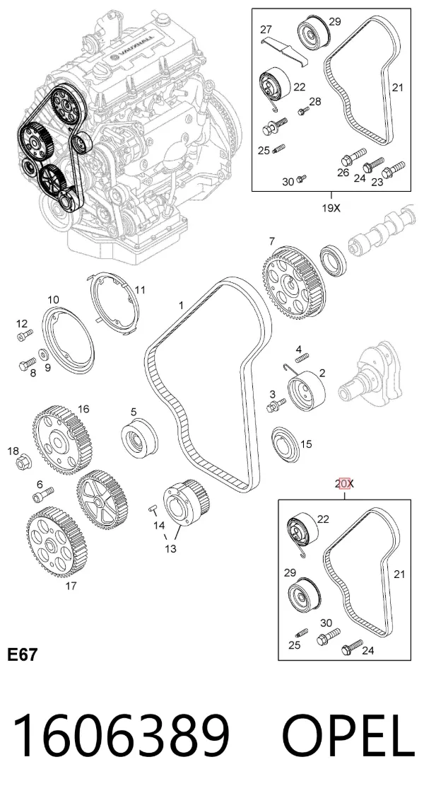 Correia do mecanismo de distribuição de gás, kit 1606389 Opel