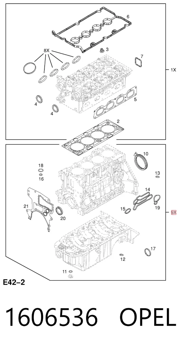 Kit inferior de vedantes de motor 1606536 Opel