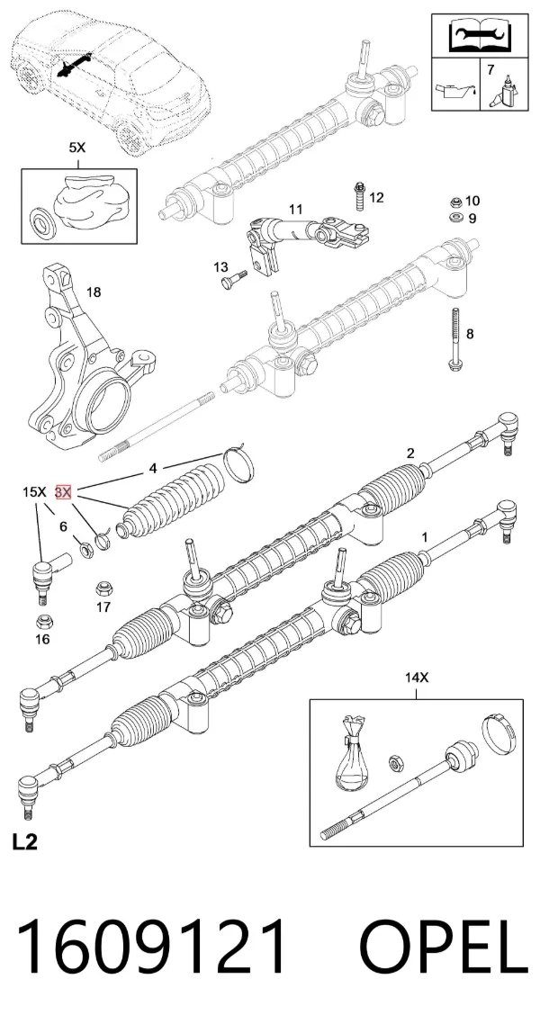 Bota de proteção do mecanismo de direção (de cremalheira) 1609121 Opel