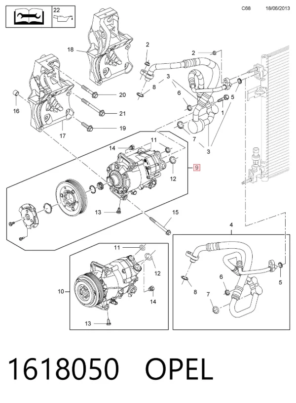 Compressor de aparelho de ar condicionado 1618050 Opel