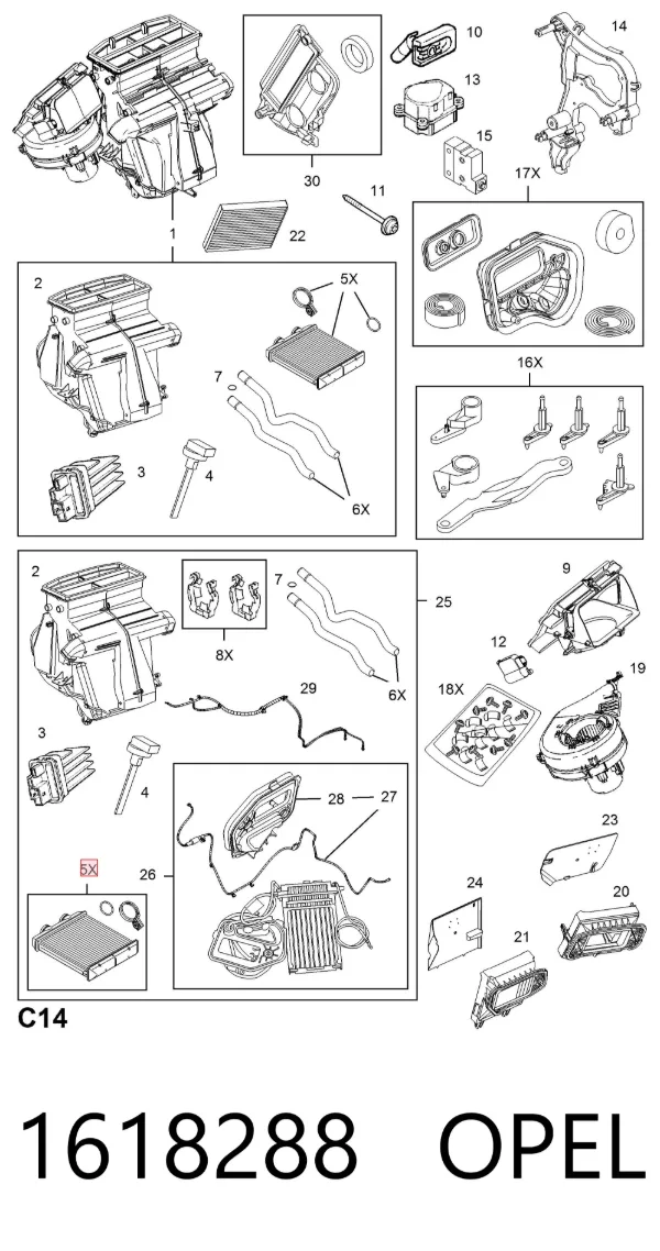 Radiador de forno (de aquecedor) 1618288 Opel