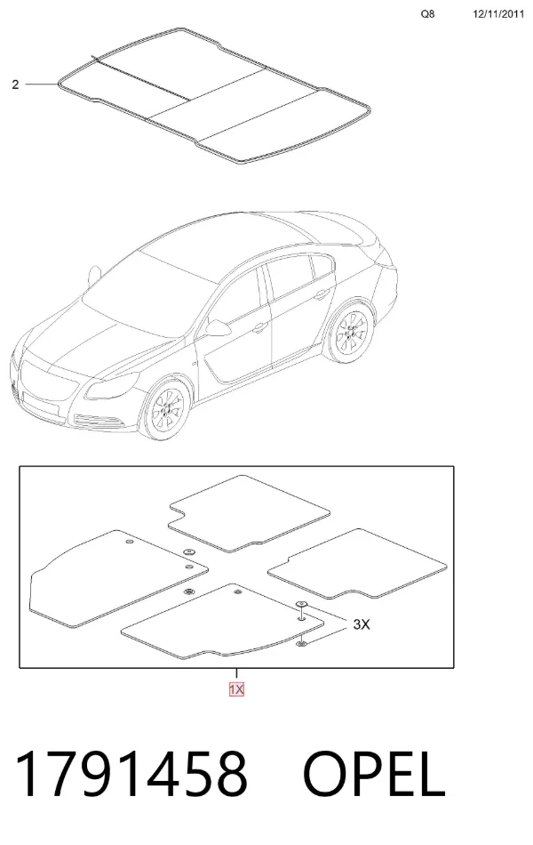Tapetes dianteiros + traseiros, kit 1791458 Opel