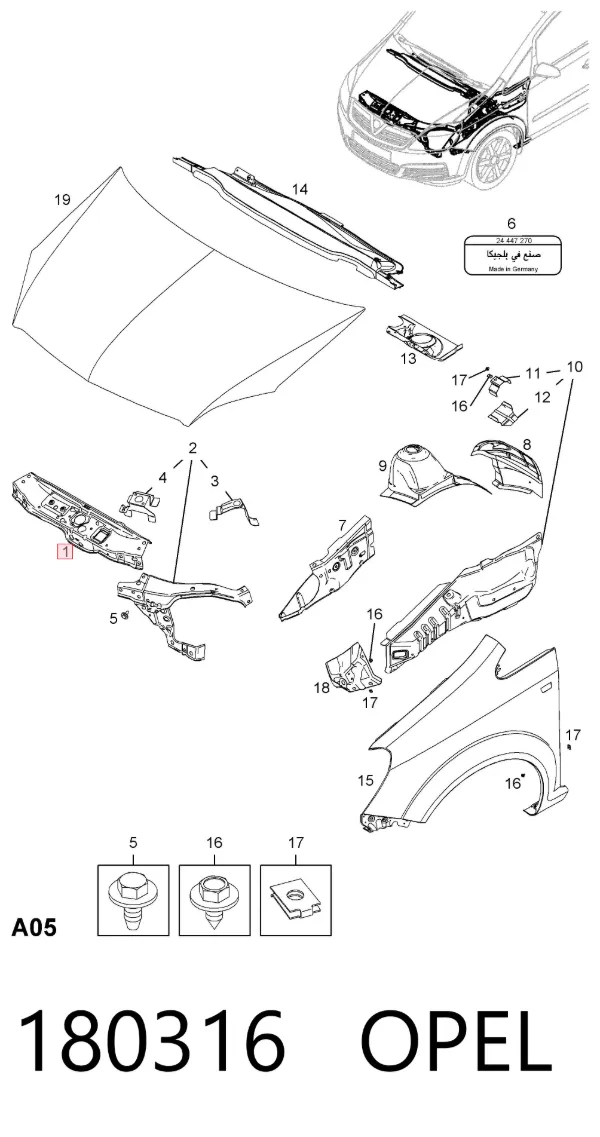 Suporte superior do radiador (painel de montagem de fixação das luzes) 180316 Opel