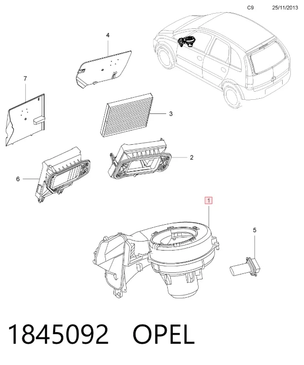 Motor de ventilador de forno (de aquecedor de salão) 1845092 Opel
