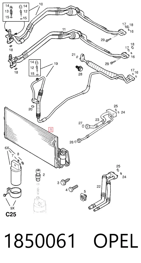 Radiador de aparelho de ar condicionado 1850061 Opel