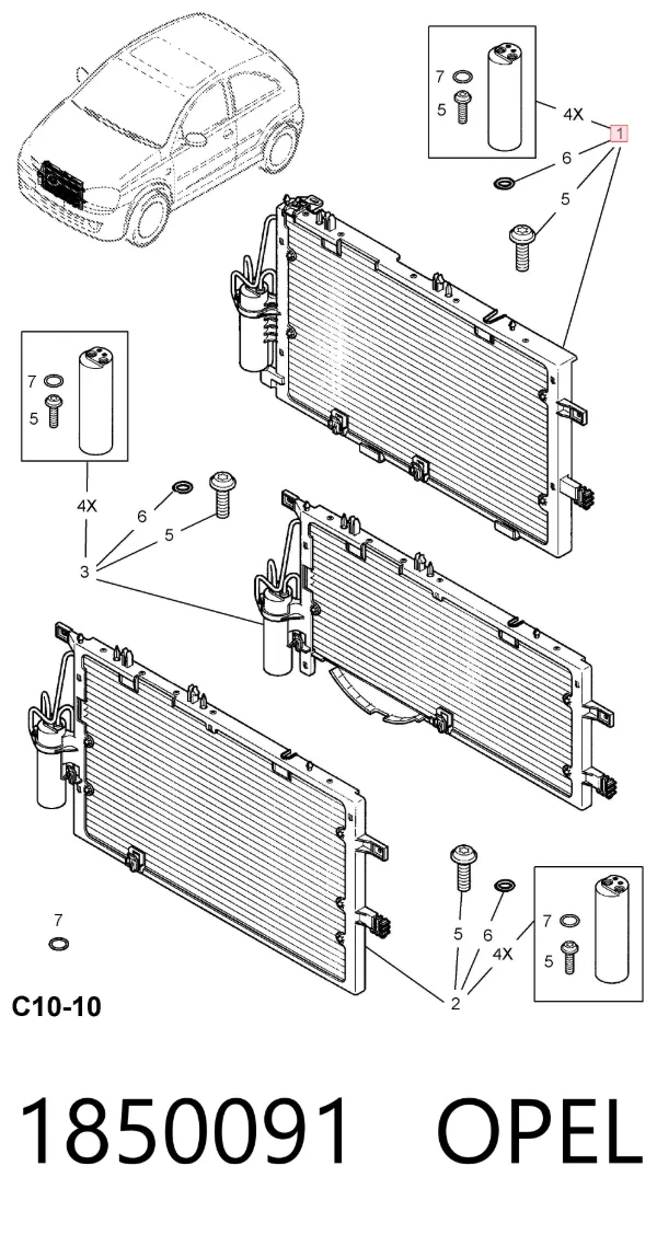 Radiador de aparelho de ar condicionado 1850091 Opel