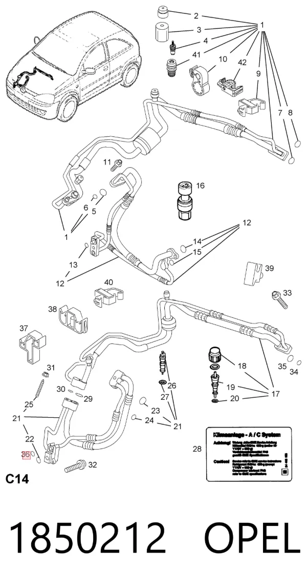 Vedante anular de mangueira do compressor de retorno 1850212 Opel