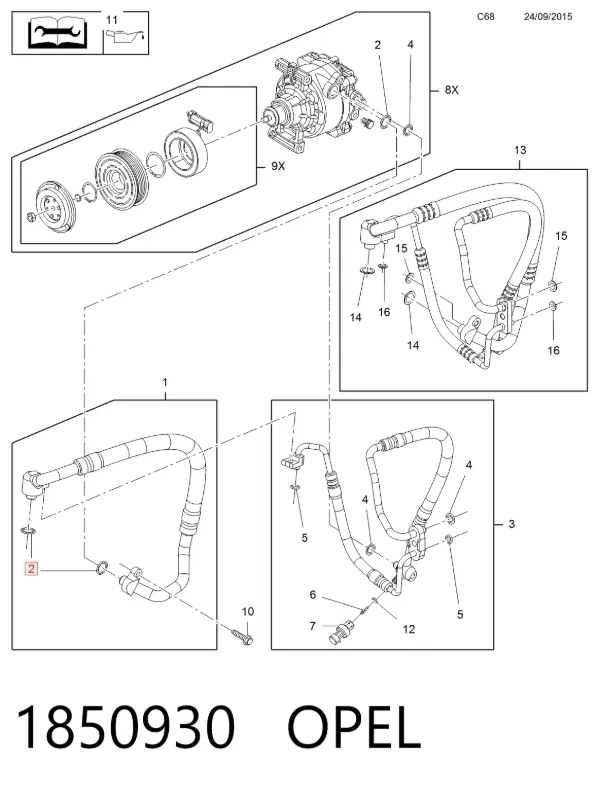 Vedante anular de mangueira do compressor de injeção 1850930 Opel