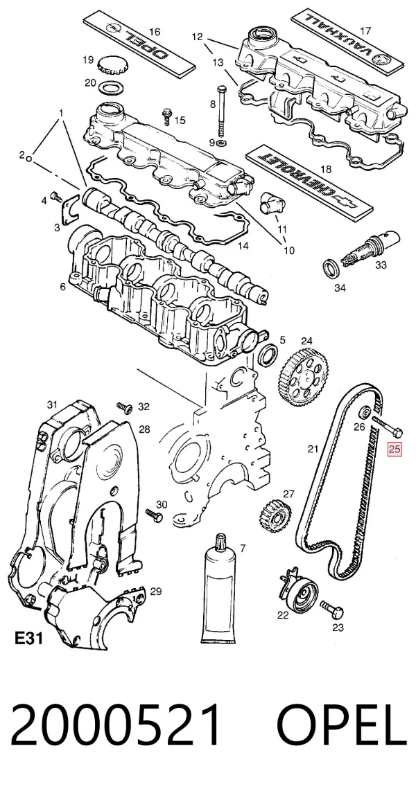 Parafuso da engrenagem da árvore distribuidora 2000521 Opel