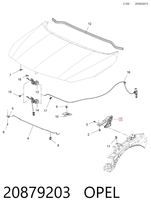 Gozno da capota direito 20879203 Opel
