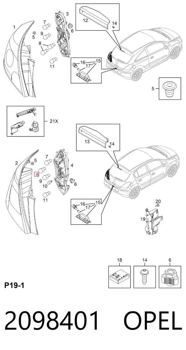 Lâmpada 2098401 Opel