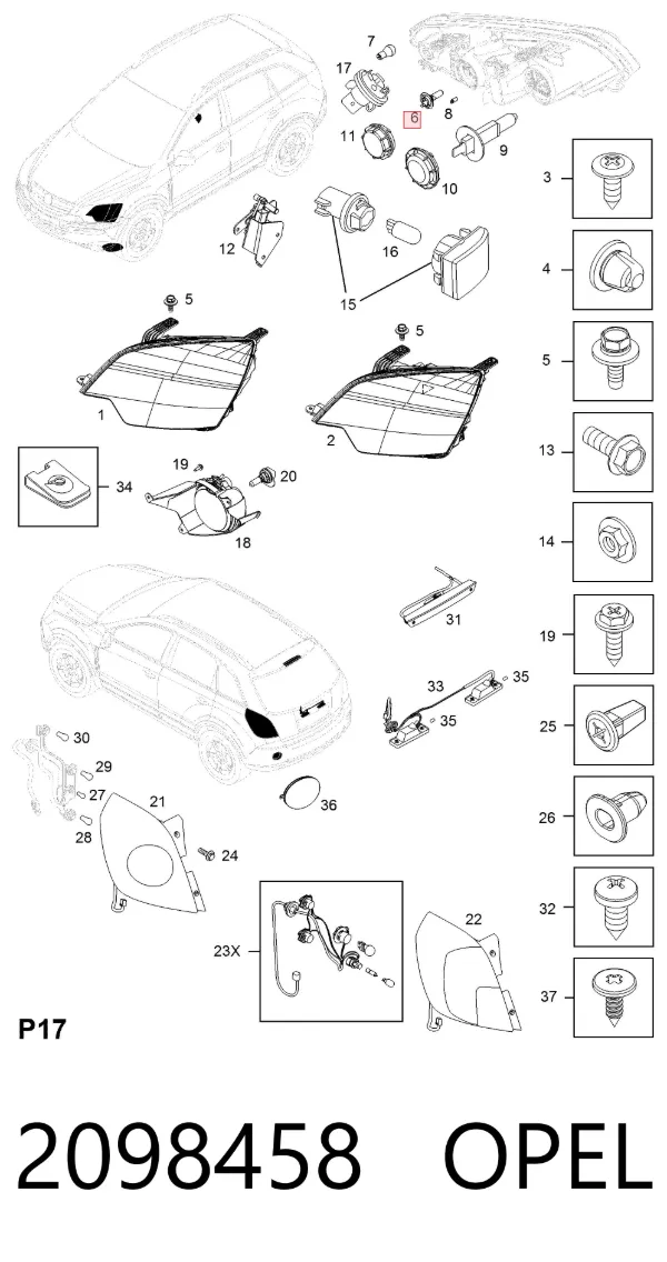 Lâmpada halógena 2098458 Opel