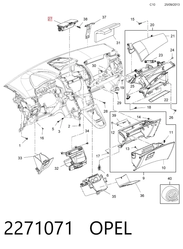 Caixa para porta-luvas (porta-luvas) 2271071 Opel