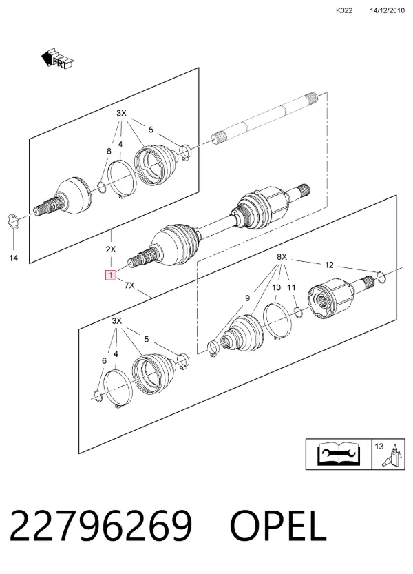 Semieixo (acionador) dianteiro direito 22796269 Opel