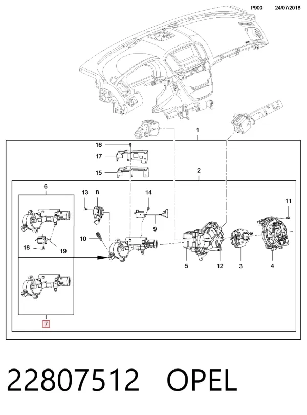 Fecho de ignição 22807512 Opel