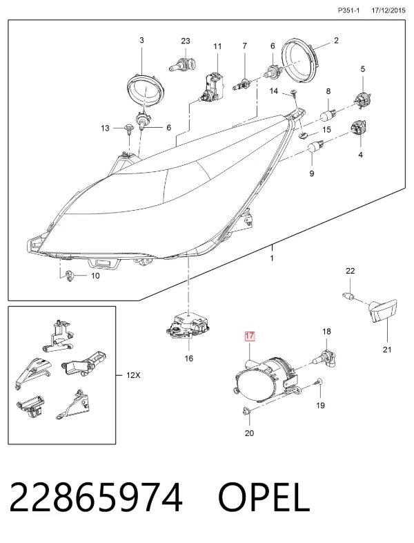Luzes de nevoeiro esquerdas 22865974 Opel