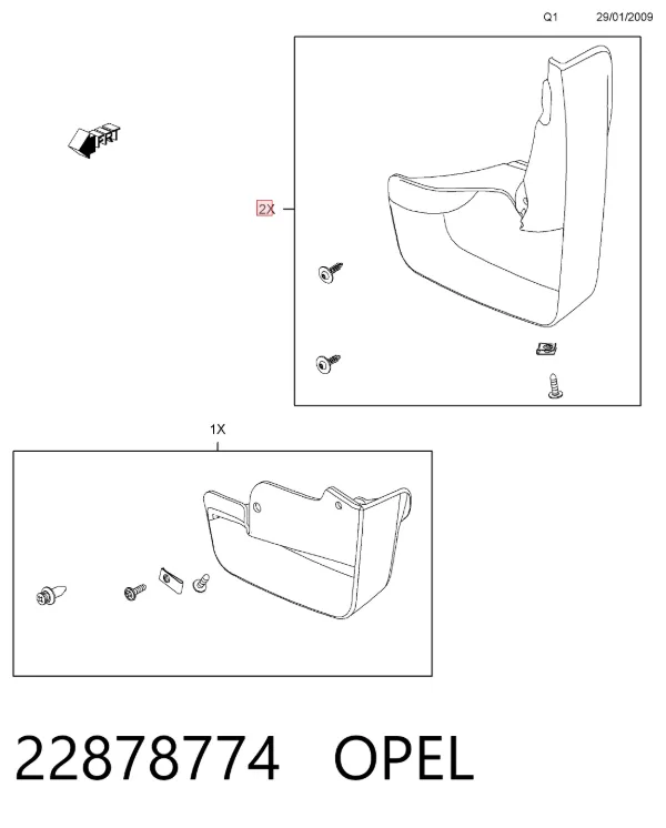 Protetores de lama traseiros, kit 22878774 Opel