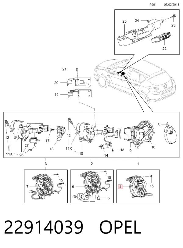 Anel AIRBAG de contato, cabo plano do volante 22914039 Opel