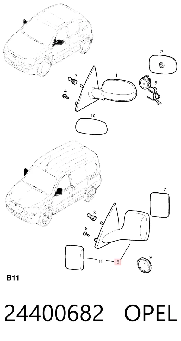 Espelho de retrovisão direito 24400682 Opel