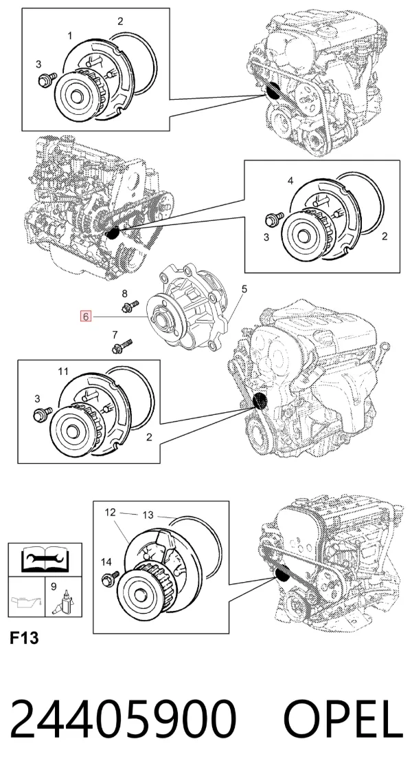 Polia da bomba de água 24405900 Opel
