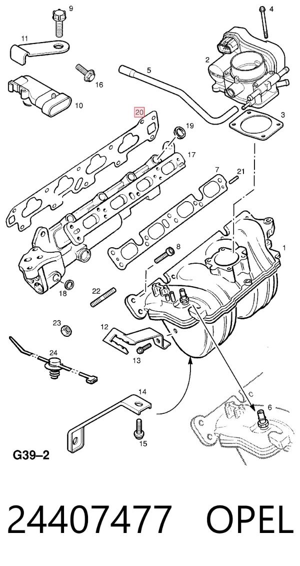 Vedante de tubo coletor de admissão 24407477 Opel
