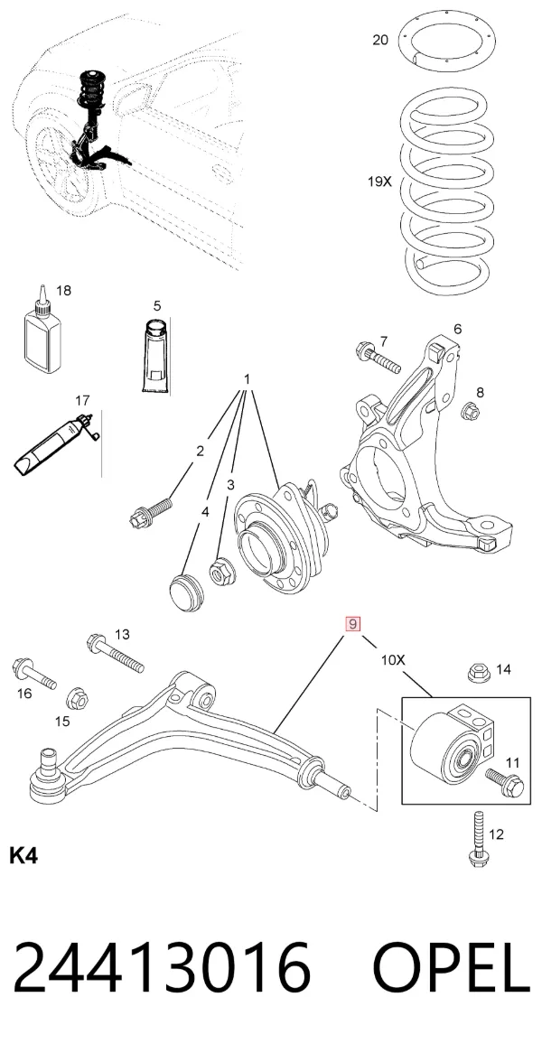 Braço oscilante inferior direito de suspensão dianteira 24413016 Opel