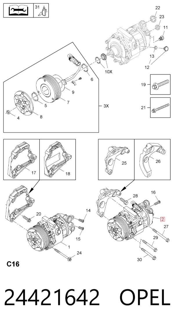 Compressor de aparelho de ar condicionado 24421642 Opel