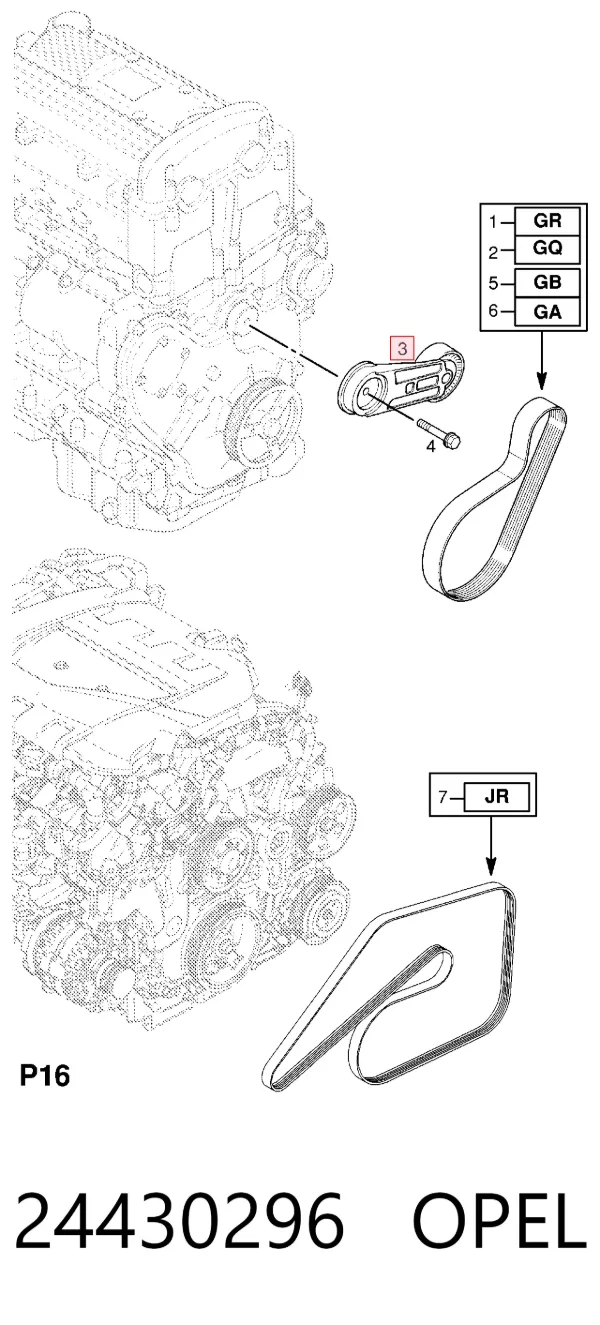 Reguladora de tensão da correia de transmissão 24430296 Opel