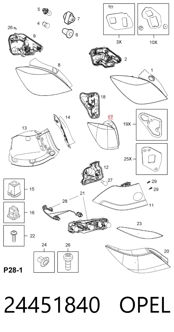 Lanterna traseira direita 24451840 Opel