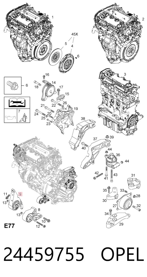 Coxim (suporte) dianteiro de motor 24459755 Opel