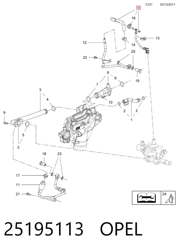 Mangueira (cano derivado) de esfriamento por líquido de turbina, linha de combustível de retorno 25195113 Opel